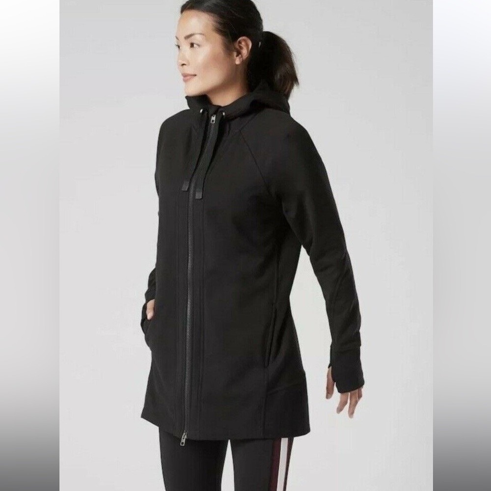 Athleta Black Triumph Long Hoodie Jacket Fleece Lined Small 486249